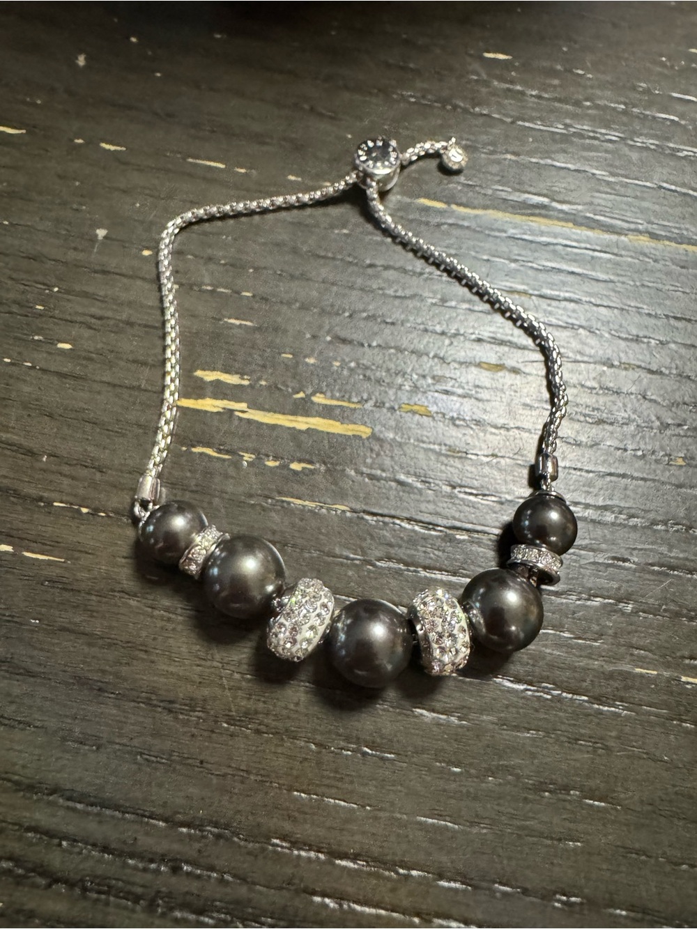 Henri bendel Silver-Tone Gray Pearl Slider Bracelet with Crystal Rondelles